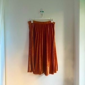 Rust pleated velvet skirt